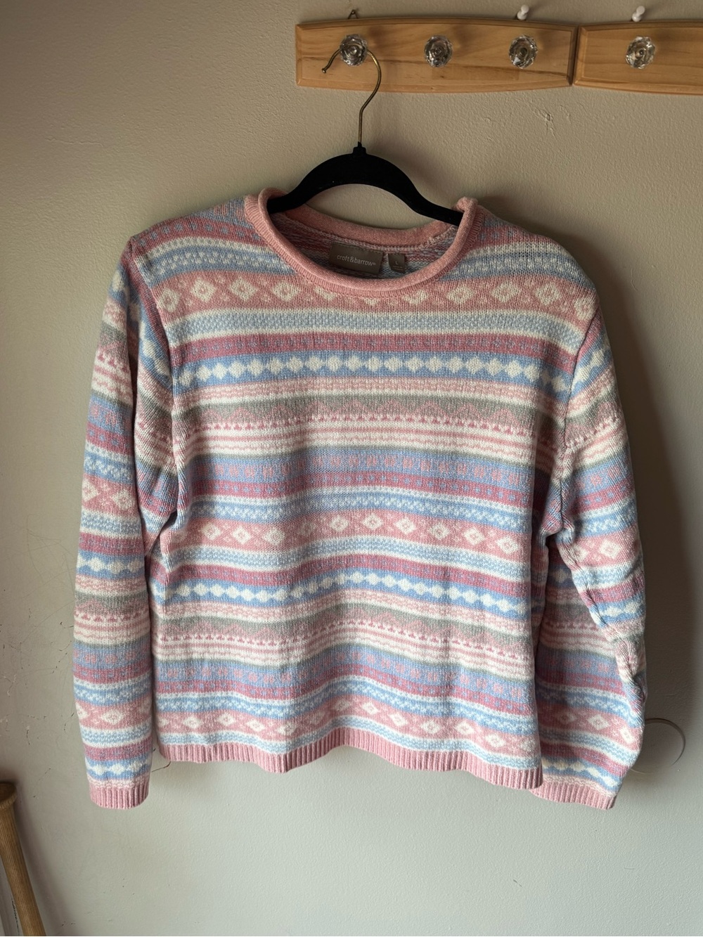 Vintage Croft Barrow Pastel Fair Isle Striped Knit Sweater Cottagecore Coquette